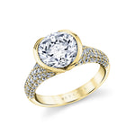 Shell Auranova Half Bezel Pave Engagement Ring with Shell Tip Silhouettes - Gwyneth