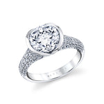 Shell Auranova Half Bezel Pave Engagement Ring with Shell Tip Silhouettes - Gwyneth