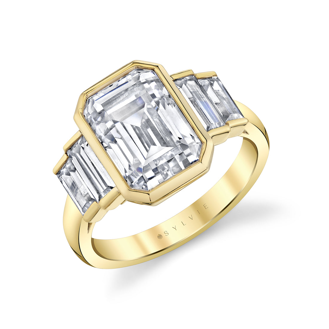 Emerald Cut Bezel Baguette Engagement Ring - Sylvie