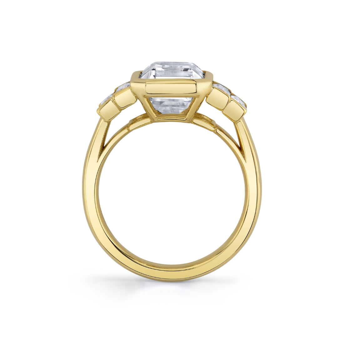 Emerald Cut Bezel Baguette Engagement Ring - Sylvie