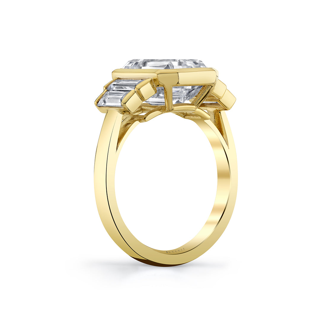 Emerald Cut Bezel Baguette Engagement Ring - Sylvie