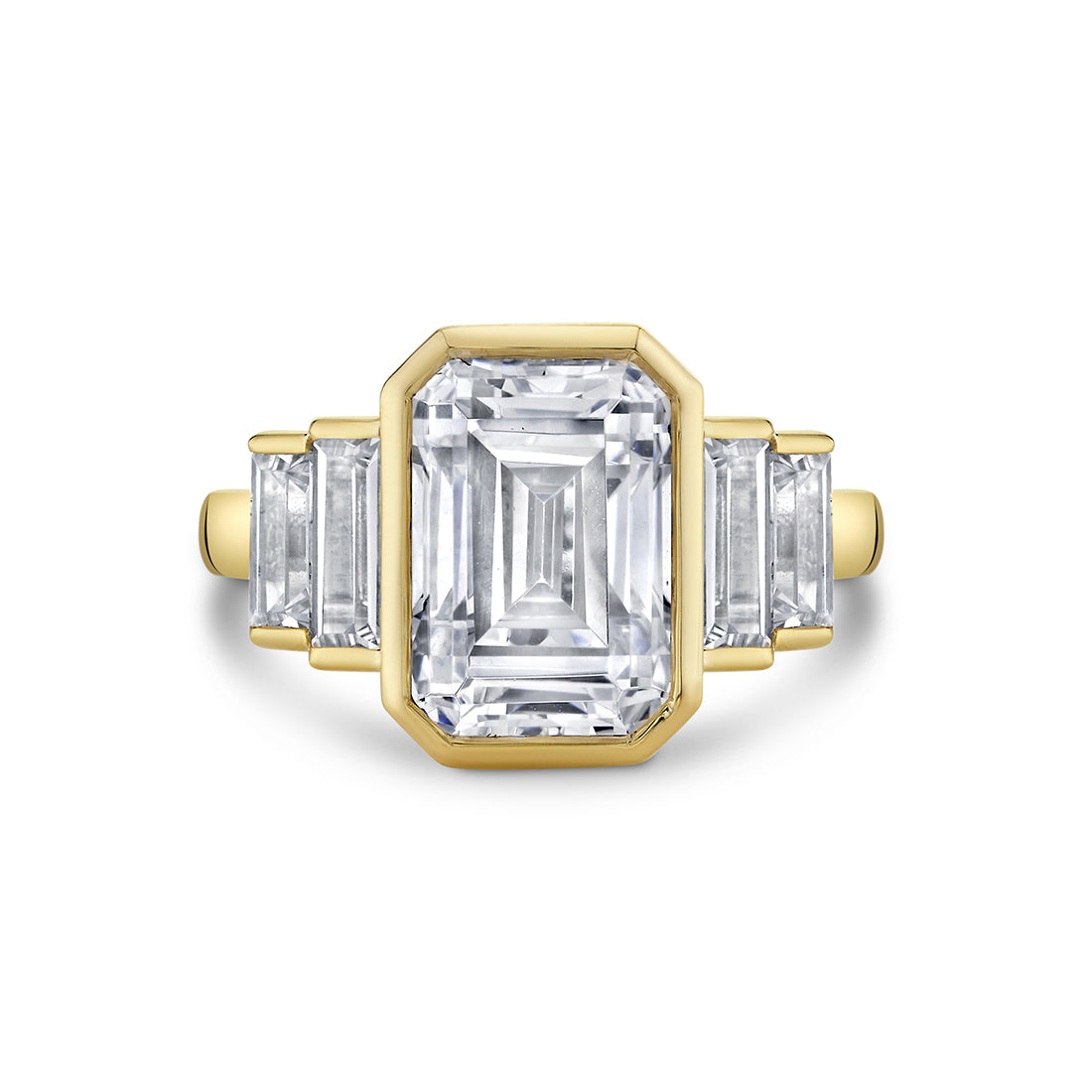 Emerald Cut Bezel Baguette Engagement Ring - Sylvie
