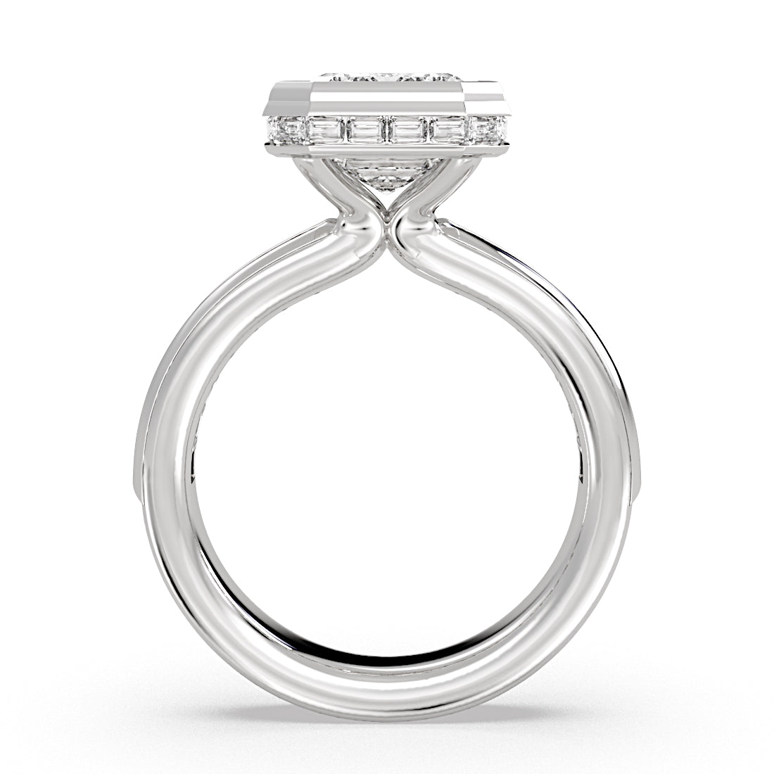 Encore Emerald Cut Bezel Engagement Ring with Channel Set Baguettes - Simone