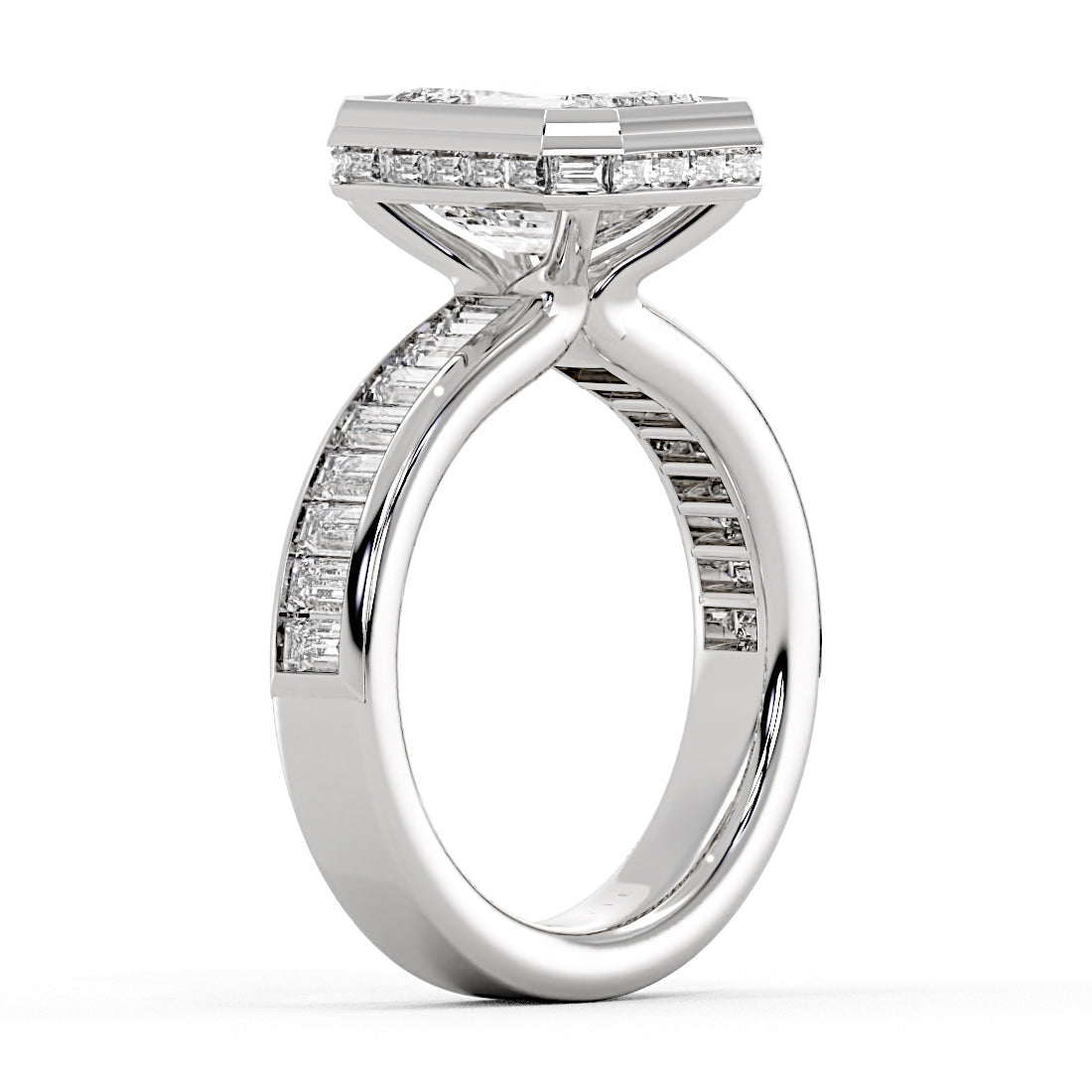 Encore Emerald Cut Bezel Engagement Ring with Channel Set Baguettes - Simone