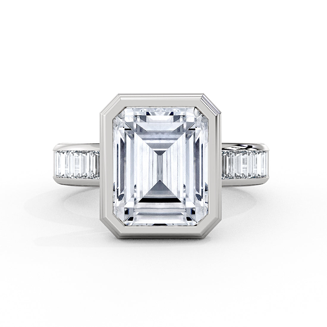 Encore Emerald Cut Bezel Engagement Ring with Channel Set Baguettes - Simone