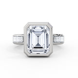 Encore Emerald Cut Bezel Engagement Ring with Channel Set Baguettes - Simone