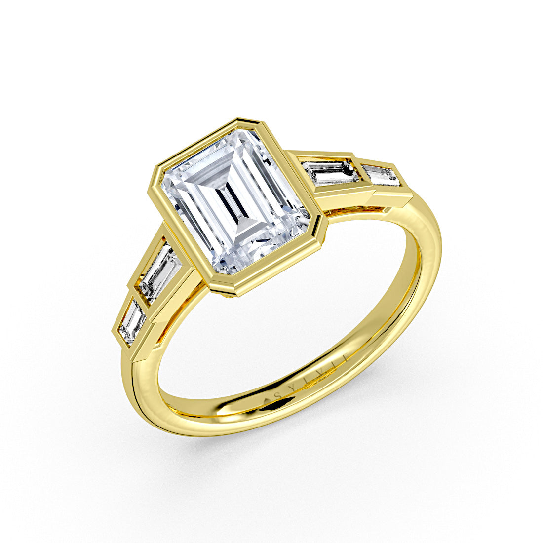 Emerald Cut Bezel Tapered Baguette Engagement Ring - Lula