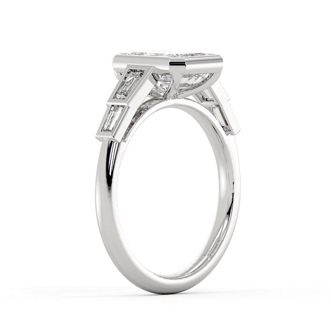 Emerald Cut Bezel Tapered Baguette Engagement Ring - Lula