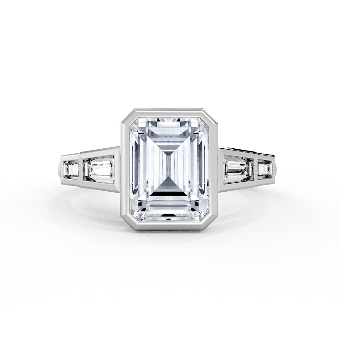 Emerald Cut Bezel Tapered Baguette Engagement Ring - Lula
