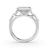 Emerald Cut Bezel Engagement Ring with Bar Set East to West Baguettes - Briella
