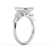 Emerald Cut Bezel Engagement Ring with Bar Set East to West Baguettes - Briella