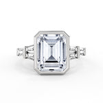 Emerald Cut Bezel Engagement Ring with Bar Set East to West Baguettes - Briella
