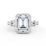 Emerald Cut Bezel Engagement Ring with Bar Set East to West Baguettes - Briella