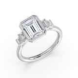 Emerald Cut Bezel Engagement Ring with Bar Set North to South Baguettes - Edie