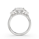 Emerald Cut Bezel Engagement Ring with Bar Set North to South Baguettes - Edie