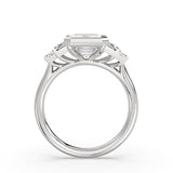 Emerald Cut Bezel Engagement Ring with Bar Set North to South Baguettes - Edie