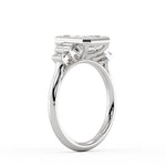 Emerald Cut Bezel Engagement Ring with Bar Set North to South Baguettes - Edie