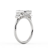 Emerald Cut Bezel Engagement Ring with Bar Set North to South Baguettes - Edie