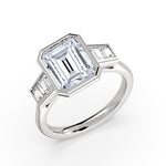 Emerald Cut Bezel Engagement Ring with Emerald Cut Diamond Side Stones - Lanora