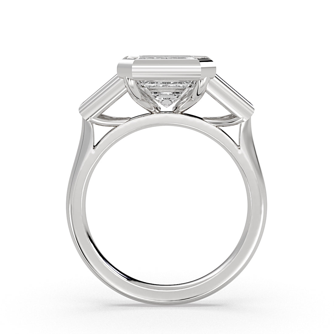 Emerald Cut Bezel Engagement Ring with Emerald Cut Diamond Side Stones - Lanora