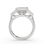 Emerald Cut Bezel Engagement Ring with Emerald Cut Diamond Side Stones - Lanora