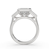 Emerald Cut Bezel Engagement Ring with Emerald Cut Diamond Side Stones - Lanora