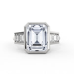 Emerald Cut Bezel Engagement Ring with Emerald Cut Diamond Side Stones - Lanora