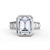 Emerald Cut Bezel Engagement Ring with Emerald Cut Diamond Side Stones - Lanora