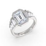 Emerald Cut Bezel Engagement Ring with North to South Half Bezel Baguette Side Stones - Belma