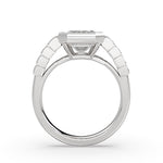 Emerald Cut Bezel Engagement Ring with North to South Half Bezel Baguette Side Stones - Belma