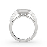 Emerald Cut Bezel Engagement Ring with North to South Half Bezel Baguette Side Stones - Belma