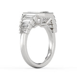 Emerald Cut Bezel Engagement Ring with North to South Half Bezel Baguette Side Stones - Belma