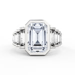 Emerald Cut Bezel Engagement Ring with North to South Half Bezel Baguette Side Stones - Belma
