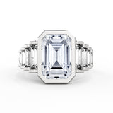 Emerald Cut Bezel Engagement Ring with North to South Half Bezel Baguette Side Stones - Belma