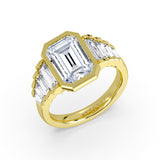Emerald Cut Bezel Engagement Ring with North to South Half Bezel Baguette Side Stones - Belma