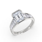 Emerald Cut Half Bezel Engagement Ring with North to South Baguette Side Stones - Zaila