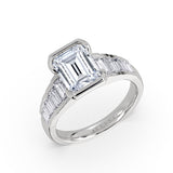 Emerald Cut Half Bezel Engagement Ring with North to South Baguette Side Stones - Zaila