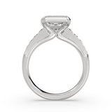 Emerald Cut Half Bezel Engagement Ring with North to South Baguette Side Stones - Zaila