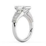 Emerald Cut Half Bezel Engagement Ring with North to South Baguette Side Stones - Zaila