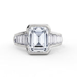 Emerald Cut Half Bezel Engagement Ring with North to South Baguette Side Stones - Zaila