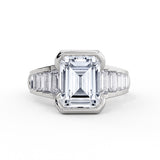 Emerald Cut Half Bezel Engagement Ring with North to South Baguette Side Stones - Zaila