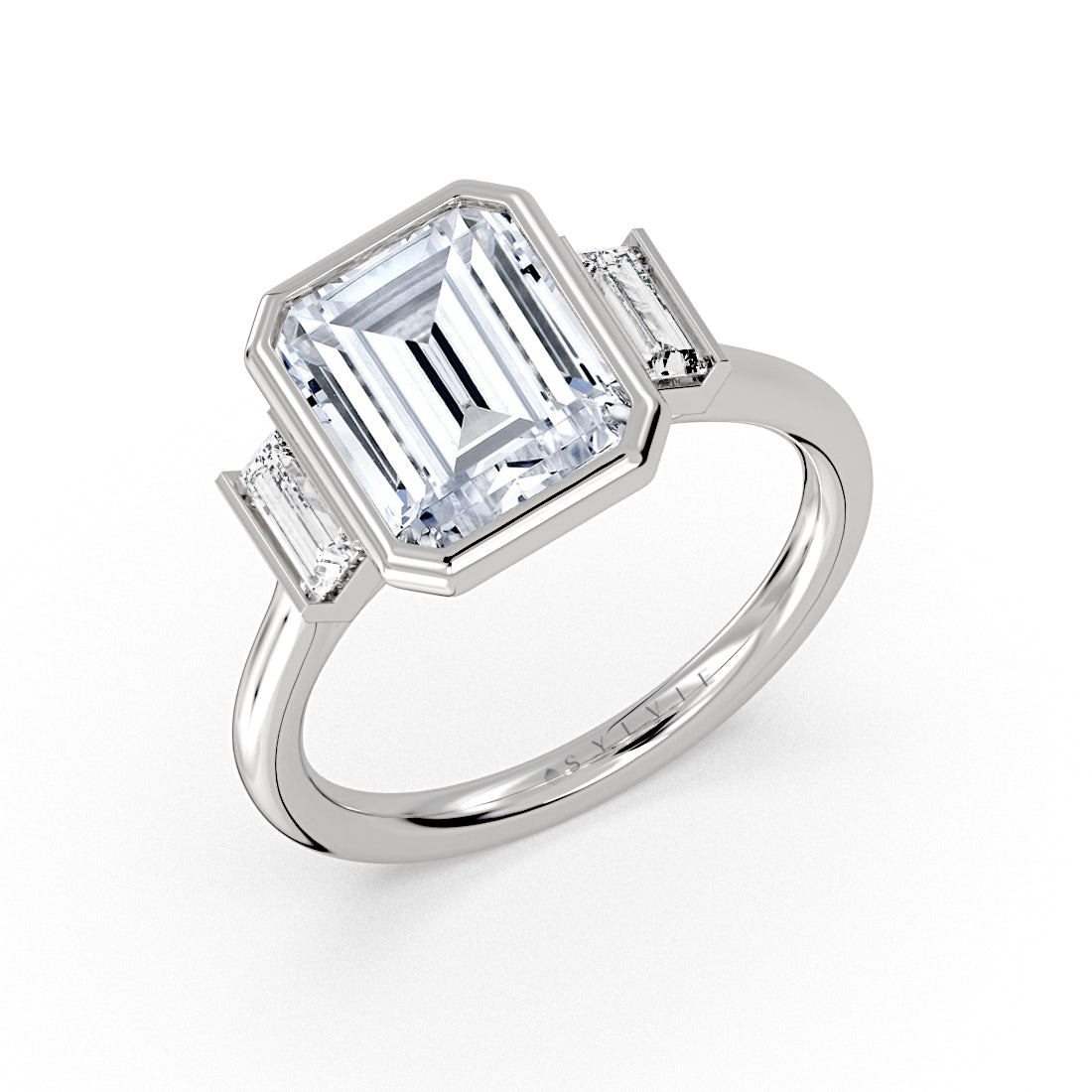 Emerald Cut Baguette Three Stone Engagement Ring - Alessia