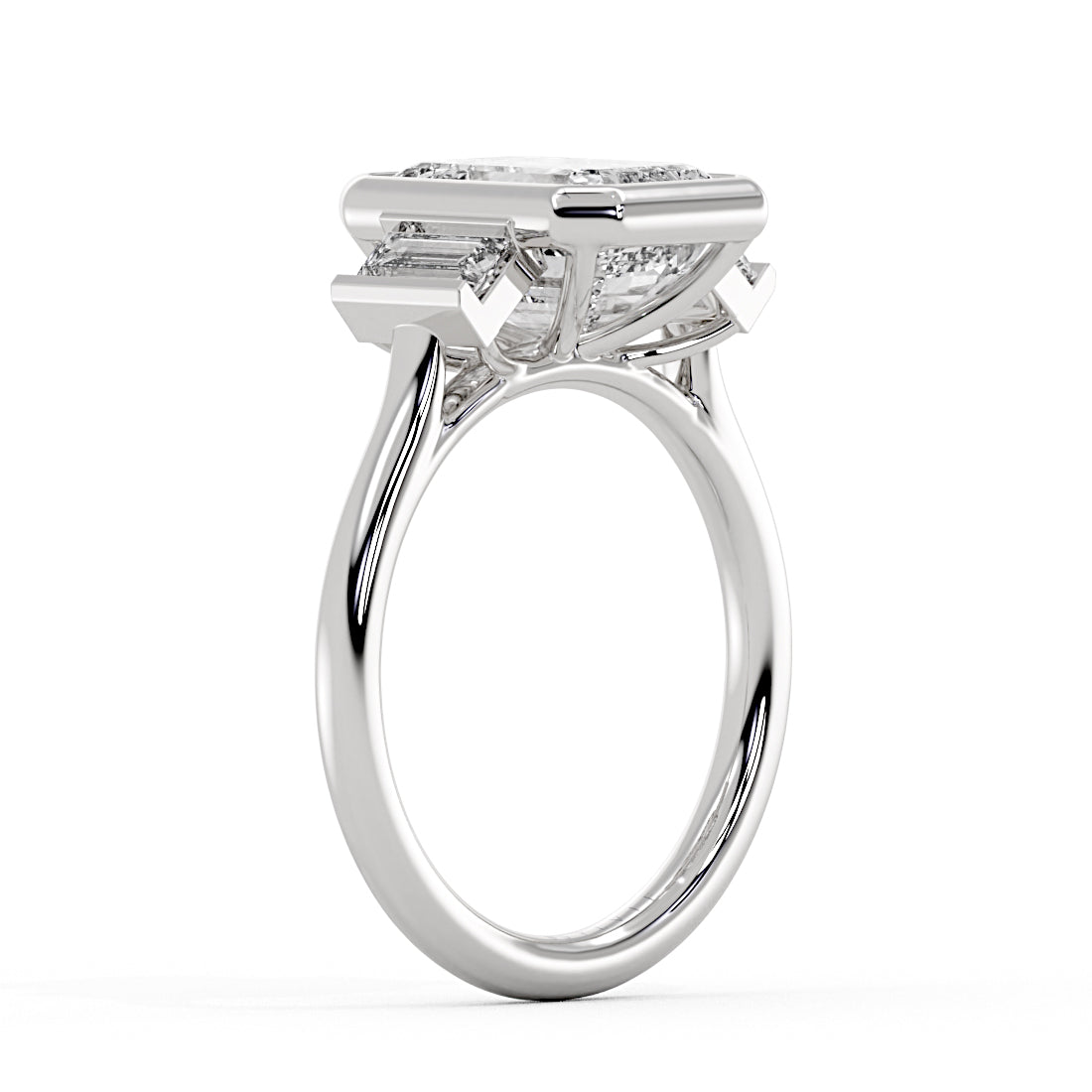 Emerald Cut Baguette Three Stone Engagement Ring - Alessia