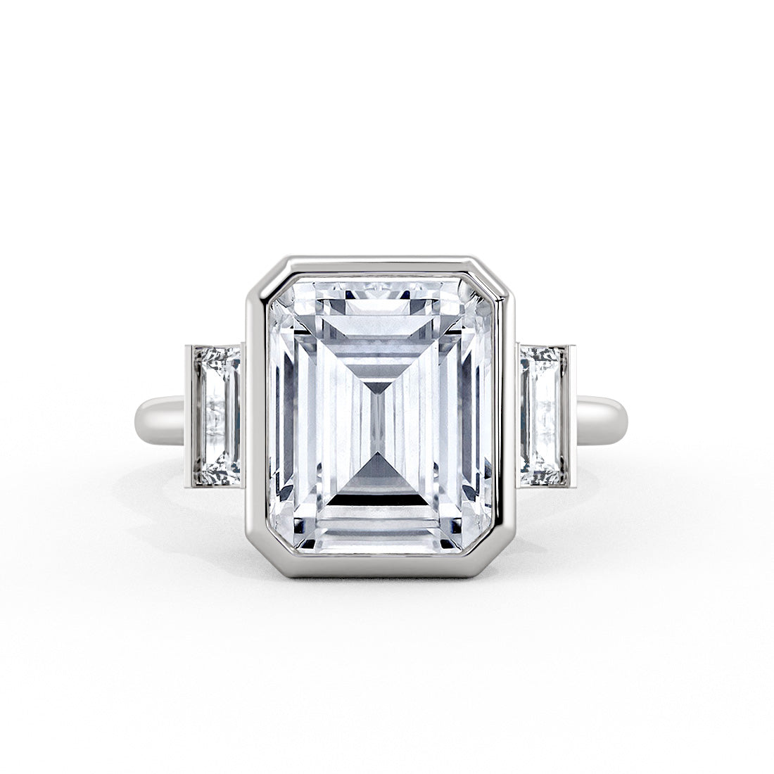 Emerald Cut Baguette Three Stone Engagement Ring - Alessia