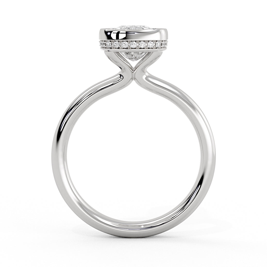 Cushion Cut Bezel Solitaire Engagement Ring with Hidden Halo - Elaine