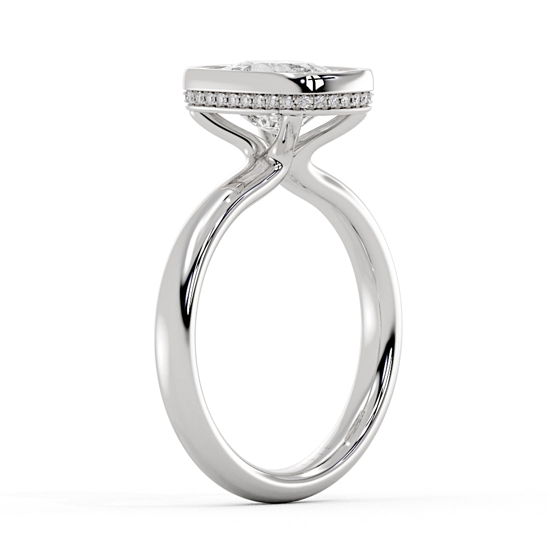 Cushion Cut Bezel Solitaire Engagement Ring with Hidden Halo - Elaine