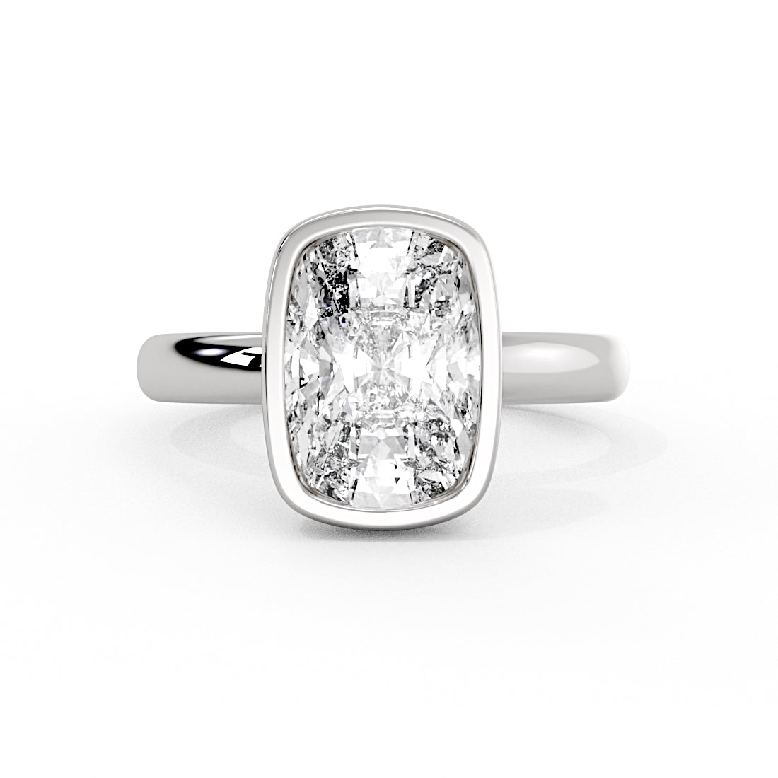 Cushion Cut Bezel Solitaire Engagement Ring with Hidden Halo - Elaine