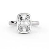 Cushion Cut Bezel Solitaire Engagement Ring with Hidden Halo - Elaine