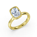 Cushion Cut Bezel Solitaire Engagement Ring with Hidden Halo - Elaine