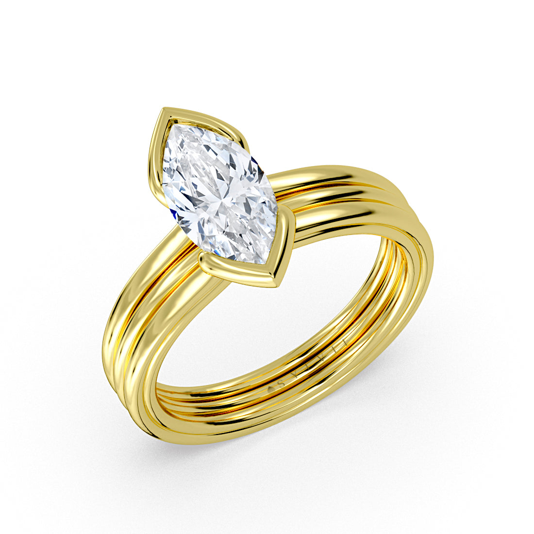 Shell Auranova Triple Band Half Bezel Solitaire Engagement Ring - Ruth